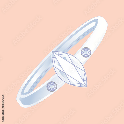 Elegant engagement ring with a sparkling diamond isolated on white background