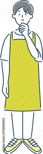 考えている男性保育士のシンプルな線画イラスト素材