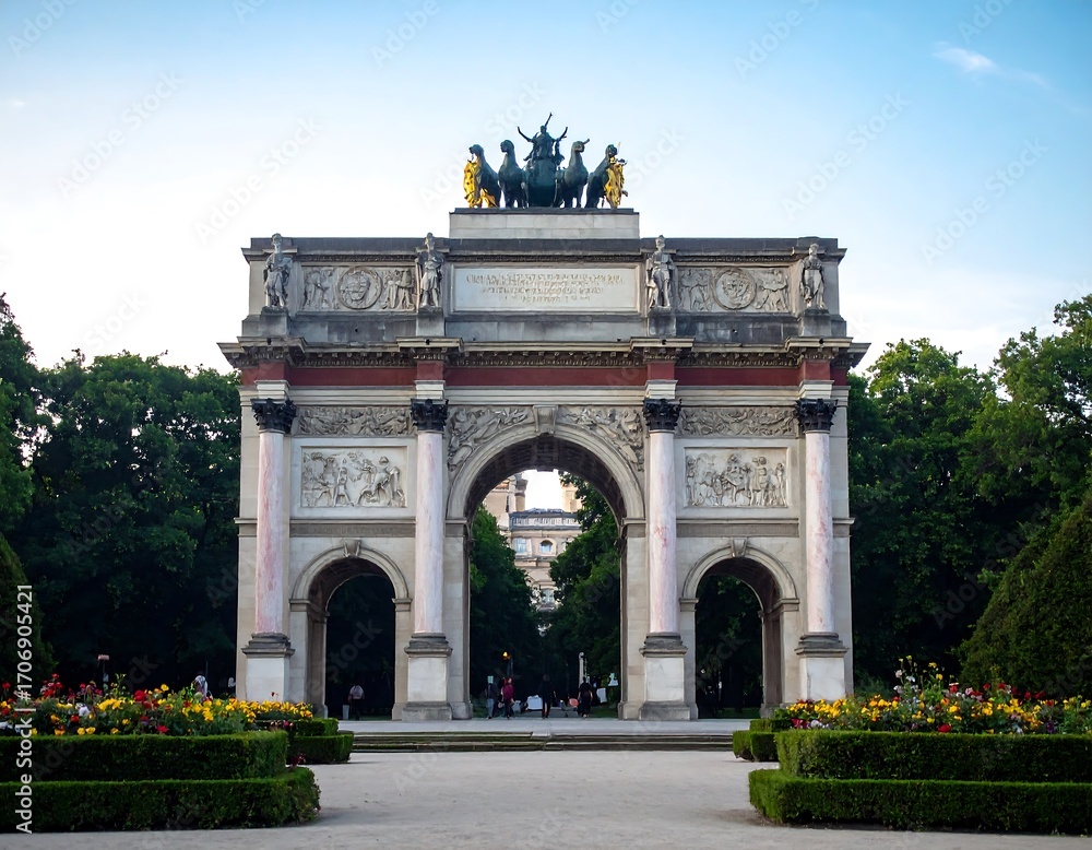 Obraz premium Parisian triumphal arch, park setting