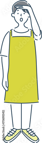 遠くを見ている男性保育士のシンプルな線画イラスト素材