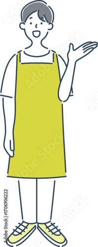 案内している男性保育士のシンプルな線画イラスト素材