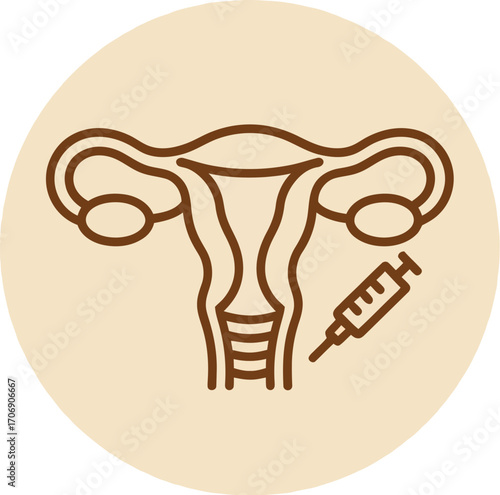 Medical illustration of uterus and fallopian tubes with syringe, symbolizing fertility treatment or reproductive health.