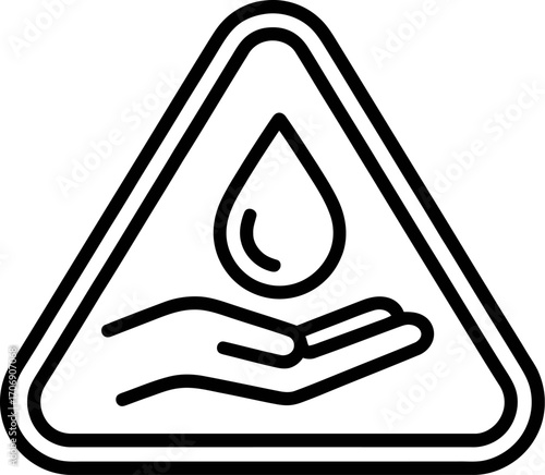 Hygiene warning symbol showing hand catching a water droplet for handwashing