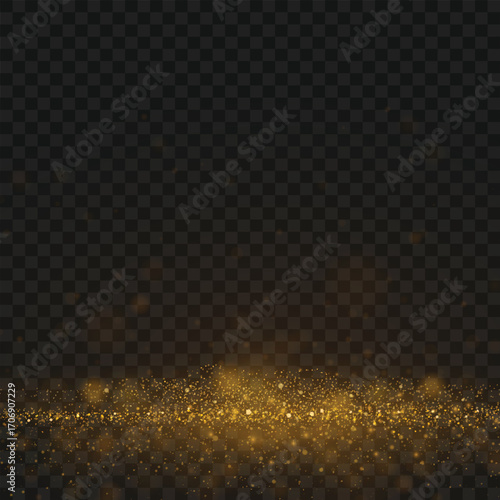 Magical glowing gold dust cloud and sparkles on the floor. Vector