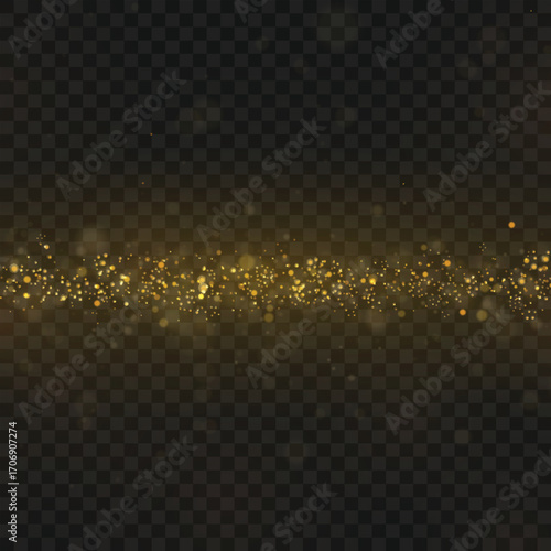 Magical flying gold dust stream and sparkles overlay effect. Vector