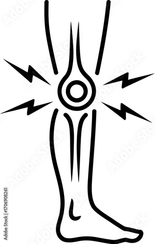 Illustration of a human leg with a painful knee joint and radiating pain lines