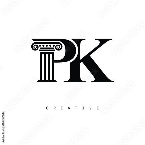 PK Law Prime Monogram Logo Design Classic Column & Legal Symbol
