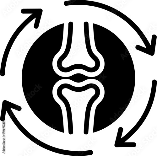 Knee joint with circular arrows symbolizing health and regeneration