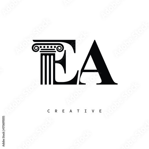 EA Law Prime Monogram Logo Design Classic Column & Legal Symbol