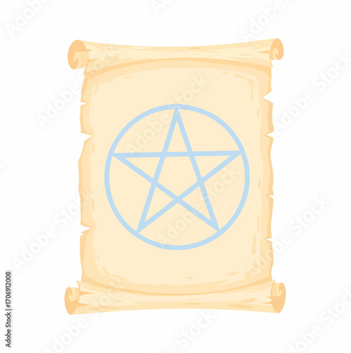 Ancient magical scroll with pentagram symbol.