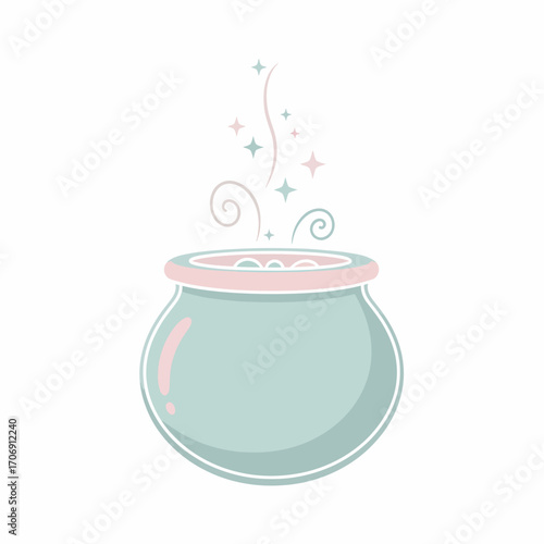 Cute pastel green cauldron with a magical bubbling potion.
