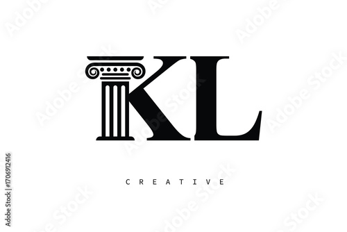 KL Law Prime Monogram Logo Design Classic Column & Legal Symbol