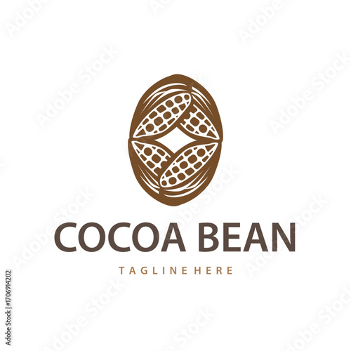 Cocoa bean logo design concept fruit chocolate drink silhouette and plantation symbol illustration icon template vector design