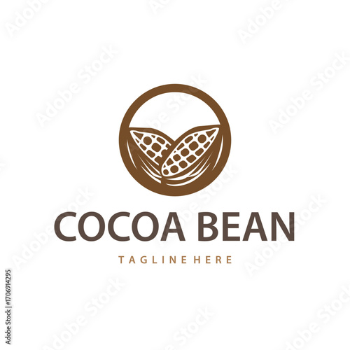 Cocoa bean logo design concept fruit chocolate drink silhouette and plantation symbol illustration icon template vector design