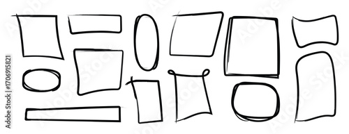 Hand drown rectangle and oval grunge frame. Rectangle and oval scribble shapes. Square and ellipse outline boxes. vector illustration on white background.