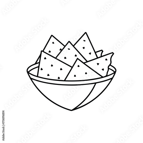 nachos with cheese outline vector illustration line art