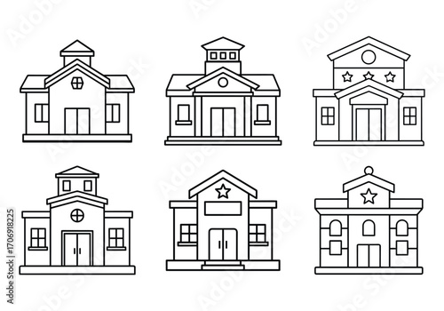 Set of police station outline vector illustration line art