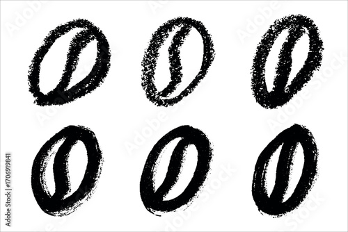 Set of simple hand drawn coffee bean Drink doodle Single element for print, web, design, decor