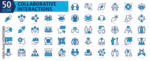 COLLABORATIVE INTERACTIONS Icon Set Outline blue