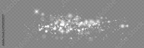 White sparkles shiny special light effect. Vector sparkles on a transparent background. Christmas abstract illustration. Sparkling Arcane Dust Particles