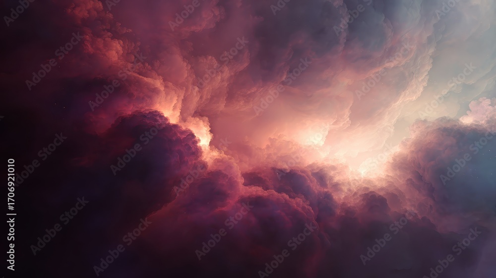 Obraz premium Dramatic Sky With Fiery Clouds and Light Rays.