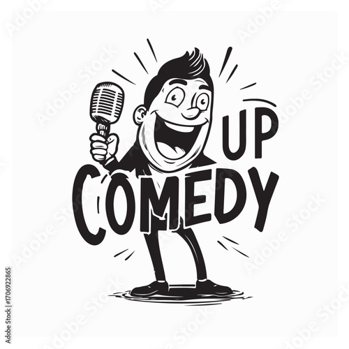 Cartoon Character Performing Stand Up Comedy Vector Logo on white background