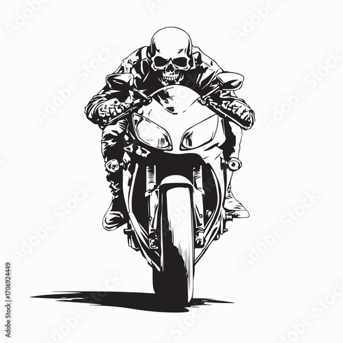 Human Skull Riding Motorsport Vehicle Vector Illustration on white background