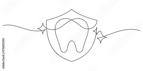 dental tooth symbol shield protection one line drawing