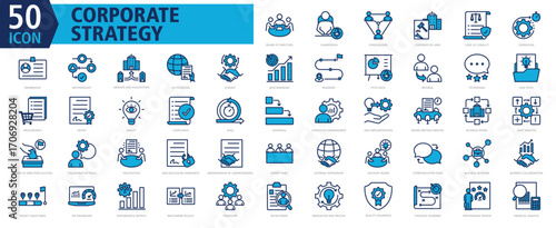 CORPORATE STRATEGY Icon Set Outline blue