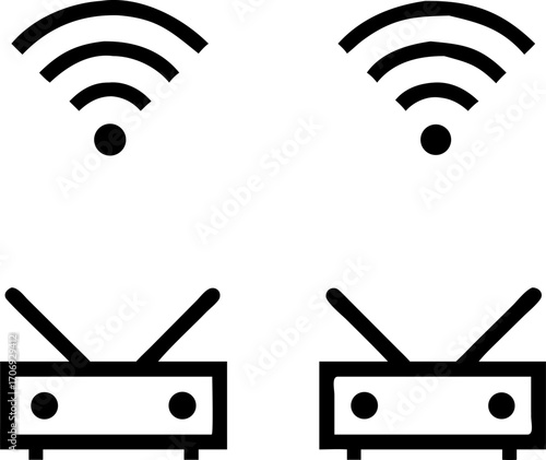 Illustration of two wireless routers symbolizes internet connectivity, networking, and modern technology in a minimalist design