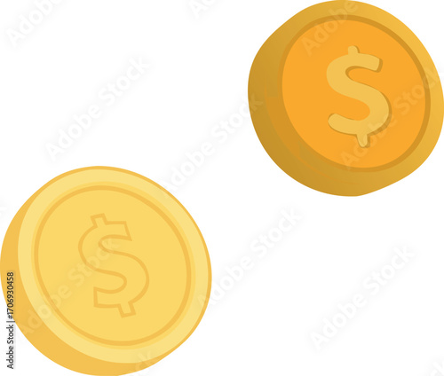Vector art of two golden coins, representing financial wealth and investment in a simple vector illustration for business and economic concepts