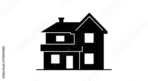Minimalist Two-Story House Illustration with Balcony and Chimney, Ideal for Real Estate, Architecture, or Home Design Projects and Vector Graphics