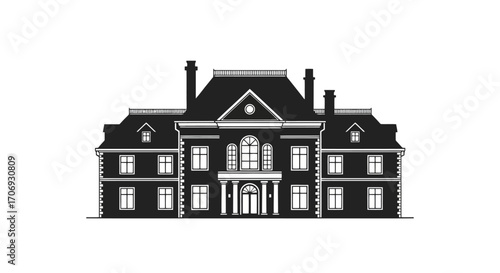 Elegant mansion vector illustration showcasing architectural design and historical building style, ideal for real estate, architecture projects, and educational content