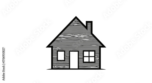 Minimalist house illustration with textured gray fill and black outline, suitable for real estate, construction, or architectural design projects