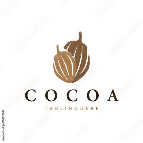 Cocoa bean logo design concept fruit chocolate drink silhouette and plantation symbol illustration icon template vector design