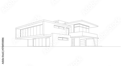 Modern House Architectural Wireframe Rendering for Innovative Design Visualization and Real Estate Development Projects Showcase.