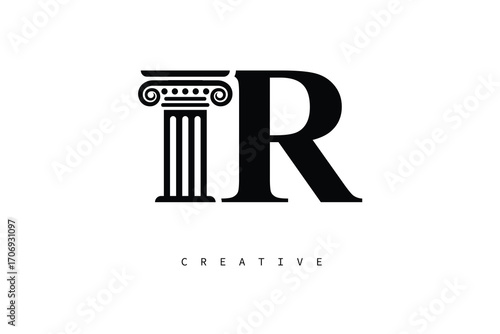 IR Law Prime Monogram Logo Design Classic Column & Legal Symbol