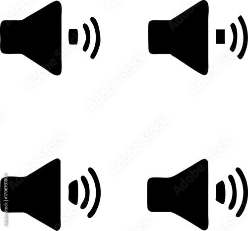 Vector art of sound volume icon set a simple black silhouette illustration of volume levels with sound waves, perfect for multimedia projects