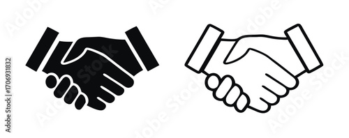Hand shake logo icon transparent png. shaking hands in silhouette and outline styles. vector set 
