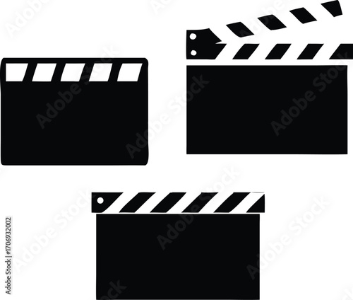 Vector art of film slate icons, representing movie production, filmmaking, and cinematic arts in a simple, graphic design for video projects