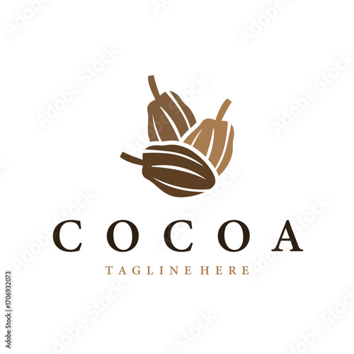 Cocoa bean logo design concept fruit chocolate drink silhouette and plantation symbol illustration icon template vector design