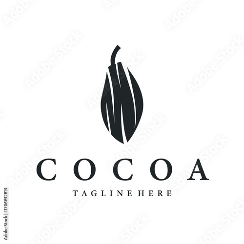 Cocoa bean logo design concept fruit chocolate drink silhouette and plantation symbol illustration icon template vector design