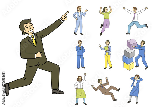 Office Characters Expressing Emotions and Motivation