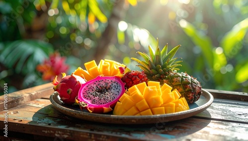 Wallpaper Mural Exotic Fruit Platter in Tropical Garden Torontodigital.ca