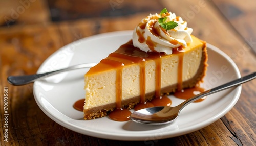 Creamy caramel cheesecake slice