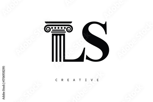 LS Law Prime Monogram Logo Design Classic Column & Legal Symbol