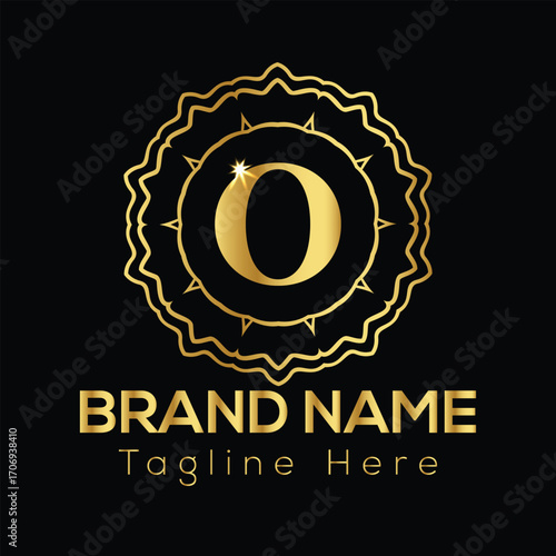 Golden letter O emblem with brand name and tagline text on black background logo