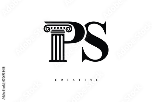 PS Law Prime Monogram Logo Design Classic Column & Legal Symbol