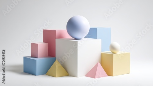 Geometric Harmony - Pastel Shapes in Minimalist Composition.