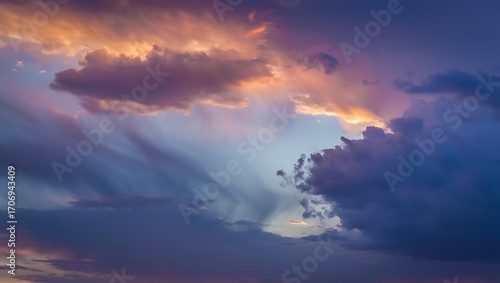Dramatic sunset sky with colorful clouds formation